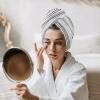 LEOSUCRE Microfiber Hair Towel Wrap Ultra Absorbent Hair Cap, Geometric Boho Hair Towel with Buttons Hair Drying Towel Turban Bath Hair Wrap for Woman 26x10in Black and White Stripes Triangle view 3