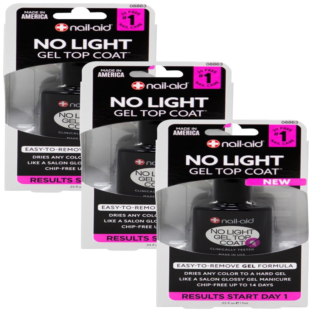 Nail-Aid No-light Gel Top Coat, Clear, 0.55 Fluid Ounce (Pack of 3)