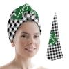 LEOSUCRE Microfiber Hair Towel Wrap Ultra Absorbent Hair Cap, St. Patrick's Day Hair Towel with Buttons Hair Drying Towel Turban Bath Hair Wrap for Woman 26x10in Lucky Clover on The Black White Grid view 1