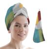 LEOSUCRE Microfiber Hair Towel Wrap Ultra Absorbent Hair Cap, Abstract Color Painting Hair Towel with Buttons Hair Drying Towel Turban Bath Hair Wrap for Woman 26x10in Orange Green Art Geometry view 1