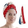 LEOSUCRE Microfiber Hair Towel Wrap Ultra Absorbent Hair Cap, Independence Day Hair Towel with Buttons Hair Drying Towel Turban Bath Hair Wrap for Woman 26x10in American Star Flag Stripes view 1
