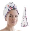 LEOSUCRE Microfiber Hair Towel Wrap Ultra Absorbent Hair Cap, American Flag Hair Towel with Buttons Hair Drying Towel Turban Bath Hair Wrap for Woman 26x10in 4th of July Floral Star Farmhouse view 1