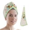 LEOSUCRE Microfiber Hair Towel Wrap Ultra Absorbent Hair Cap, Easter Bunny Hair Towel with Buttons Hair Drying Towel Turban Bath Hair Wrap for Woman 26x10in Eggs Spring Floral Green Plaid view 1