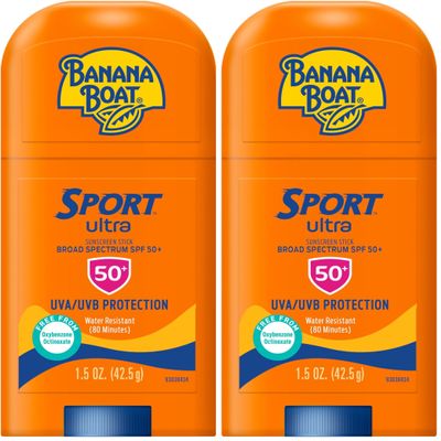 Banana Boat Sport Ultra Sunscreen Stick SPF 50, 1.5oz | Travel Sunscreen, Mini Sunscreen, SPF Stick Sunscreen, Oxybenzone Free Sunscreen, 1.5oz (Pack of 2)