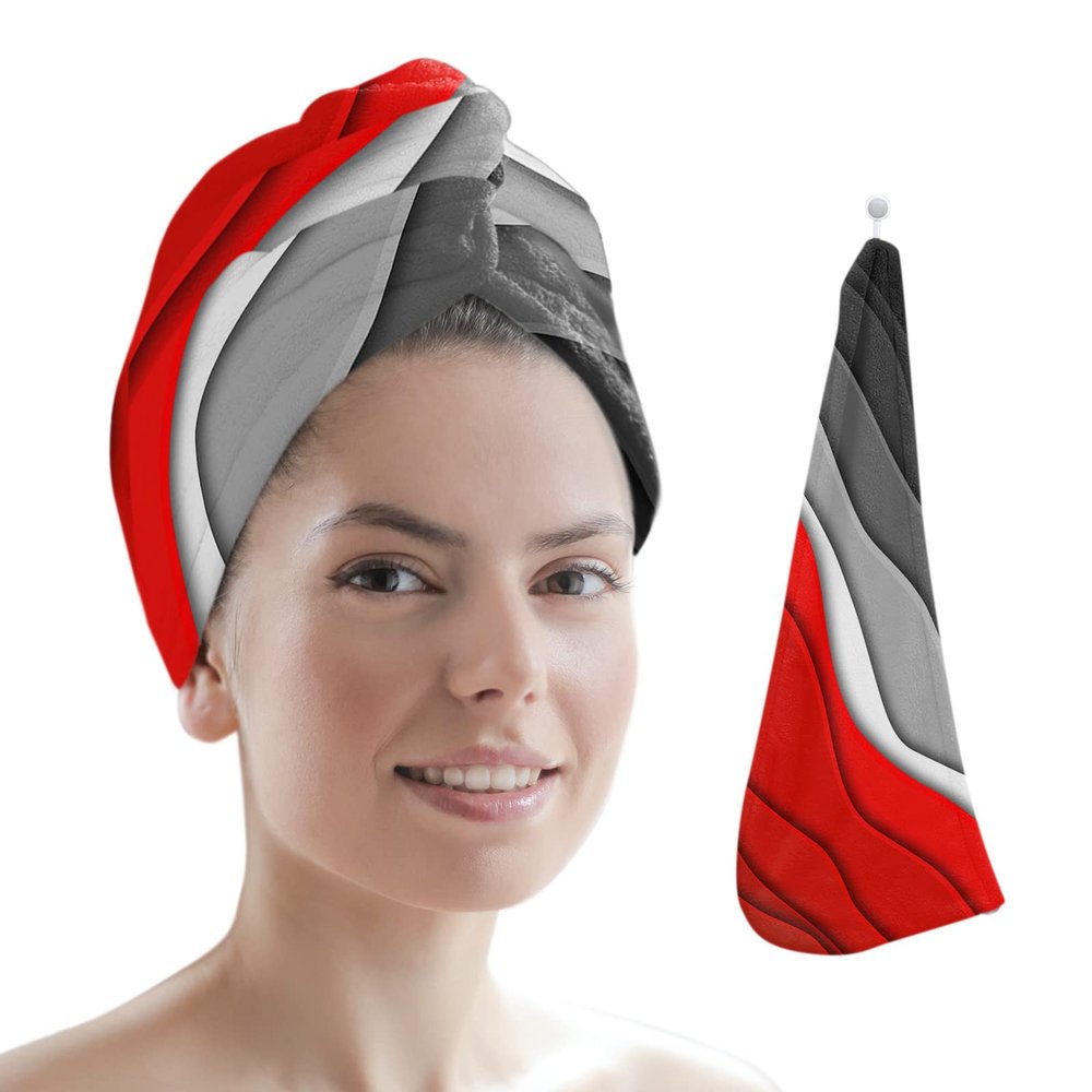 LEOSUCRE Microfiber Hair Towel Wrap Ultra Absorbent Hair Cap, Abstract Ombre Ripple Hair Towel with Buttons Hair Drying Towel Turban Bath Hair Wrap for Woman 26x10in Red Black Abstract Painting