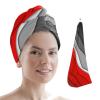 LEOSUCRE Microfiber Hair Towel Wrap Ultra Absorbent Hair Cap, Abstract Ombre Ripple Hair Towel with Buttons Hair Drying Towel Turban Bath Hair Wrap for Woman 26x10in Red Black Abstract Painting view 1