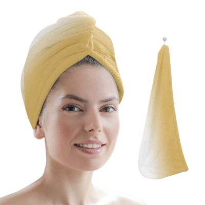 LEOSUCRE Microfiber Hair Towel Wrap Ultra Absorbent Hair Cap, Ombre White and Yellow Hair Towel with Buttons Hair Drying Towel Turban Bath Hair Wrap for Woman 26x10in Abstract Gradient Texture