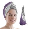 LEOSUCRE Microfiber Hair Towel Wrap Ultra Absorbent Hair Cap, Purple and Gray Hair Towel with Buttons Hair Drying Towel Turban Bath Hair Wrap for Woman 26x10in Abstract Ombre Geometric view 1