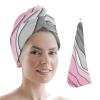 LEOSUCRE Microfiber Hair Towel Wrap Ultra Absorbent Hair Cap, Modern Pink and Gray Hair Towel with Buttons Hair Drying Towel Turban Bath Hair Wrap for Woman 26x10in Abstract Ombre Painting view 1