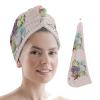 LEOSUCRE Microfiber Hair Towel Wrap Ultra Absorbent Hair Cap, Floral Hair Towel with Buttons Hair Drying Towel Turban Bath Hair Wrap for Woman 26x10in Tulip Lavender Jasmine in a Vase Purple Plaid view 1