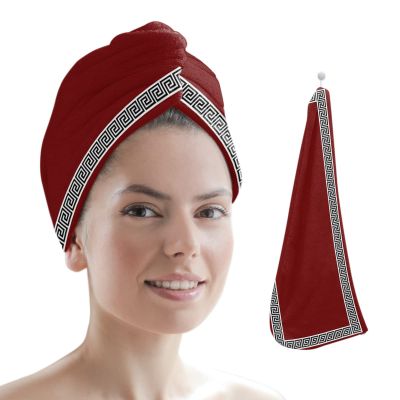 LEOSUCRE Microfiber Hair Towel Wrap Ultra Absorbent Hair Cap, Red Chinese Floral Style Hair Towel with Buttons Hair Drying Towel Turban Bath Hair Wrap for Woman 26x10in Simple Painting