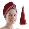 LEOSUCRE Microfiber Hair Towel Wrap Ultra Absorbent Hair Cap, Red Chinese Floral Style Hair Towel with Buttons Hair Drying Towel Turban Bath Hair Wrap for Woman 26x10in Simple Painting view 1