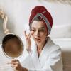 LEOSUCRE Microfiber Hair Towel Wrap Ultra Absorbent Hair Cap, Red Chinese Floral Style Hair Towel with Buttons Hair Drying Towel Turban Bath Hair Wrap for Woman 26x10in Simple Painting view 3