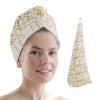 LEOSUCRE Microfiber Hair Towel Wrap Ultra Absorbent Hair Cap, Draping Floral Hair Towel with Buttons Hair Drying Towel Turban Bath Hair Wrap for Woman 26x10in Blue and Gray Flower Rustic Burlap view 1