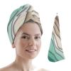 LEOSUCRE Microfiber Hair Towel Wrap Ultra Absorbent Hair Cap, Ombre Water Ripples Hair Towel with Buttons Hair Drying Towel Turban Bath Hair Wrap for Woman 26x10in Abstract Green and Brown view 1