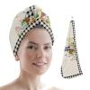 LEOSUCRE Microfiber Hair Towel Wrap Ultra Absorbent Hair Cap, Easter Bunny Hair Towel with Buttons Hair Drying Towel Turban Bath Hair Wrap for Woman 26x10in Eggs Spring Black and White Plaid view 1