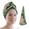 LEOSUCRE Microfiber Hair Towel Wrap Absorbent Hair Cap, Green Plaid Truck Clover Hair Towel with Buttons Hair Drying Towel Turban Bath Hair Wrap for Woman 26x10in St. Patricks Retro Wooden Grain view 1