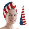 LEOSUCRE Microfiber Hair Towel Wrap Ultra Absorbent Hair Cap, Independence Day Hair Towel with Buttons Hair Drying Towel Turban Bath Hair Wrap for Woman 26x10in 4th of July Flag Star view 1