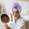 LEOSUCRE Microfiber Hair Towel Wrap Ultra Absorbent Hair Cap, Ombre Purple Marble Fluid Hair Towel with Buttons Hair Drying Towel Turban Bath Hair Wrap for Woman 26x10in Abstract Marble Texture view 3