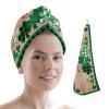 LEOSUCRE Microfiber Hair Towel Wrap Ultra Absorbent Hair Cap, St. Patricks Wooden Grain Hair Towel with Buttons Hair Drying Towel Turban Bath Hair Wrap for Woman 26x10in Clover Buffalo Plaid Shamrock view 1