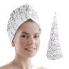 LEOSUCRE Microfiber Hair Towel Wrap Ultra Absorbent Hair Cap, Romantic Floral Hair Towel with Buttons Hair Drying Towel Turban Bath Hair Wrap for Woman 26x10in Purple and Gray Draping Flower view 1