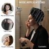 LEOSUCRE Microfiber Hair Towel Wrap Ultra Absorbent Hair Cap, Boho Hair Towel with Buttons Hair Drying Towel Turban Bath Hair Wrap for Woman 26x10in Black Ethnic Geometric Stripes view 2