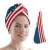 LEOSUCRE Microfiber Hair Towel Wrap Ultra Absorbent Hair Cap, American Flag Hair Towel with Buttons Hair Drying Towel Turban Bath Hair Wrap for Woman 26x10in Patriot Day Burlap Texture view 1