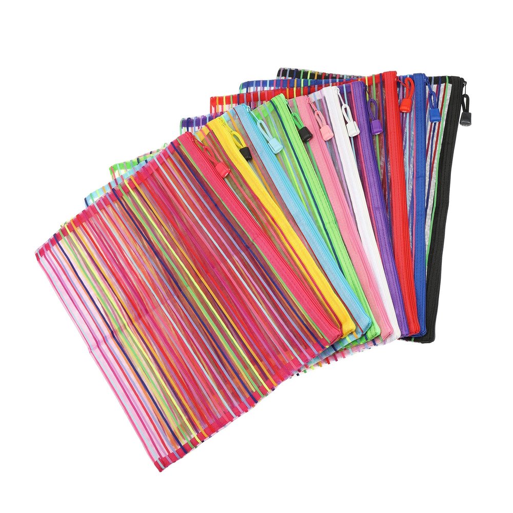 YOKIVE 10 Pack Mesh Cosmetic Bags, A4 Nylon Pencil Cases | Zipper Travel Organizers Makeup Pouch, Great for Home(Multicolor)