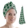 LEOSUCRE Microfiber Hair Towel Wrap Ultra Absorbent Hair Cap, St. Patrick's Day Hair Towel with Buttons Hair Drying Towel Turban Bath Hair Wrap for Woman 26x10in Green Clover on The Buffao Plaid view 1
