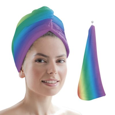 LEOSUCRE Microfiber Hair Towel Wrap Ultra Absorbent Hair Cap, Ombre Rainbow Hair Towel with Buttons Hair Drying Towel Turban Bath Hair Wrap for Woman 26x10in Colorful Painting