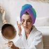 LEOSUCRE Microfiber Hair Towel Wrap Ultra Absorbent Hair Cap, Ombre Rainbow Hair Towel with Buttons Hair Drying Towel Turban Bath Hair Wrap for Woman 26x10in Colorful Painting view 3