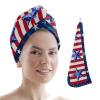 LEOSUCRE Microfiber Hair Towel Wrap Ultra Absorbent Hair Cap, American Flag Hair Towel with Buttons Hair Drying Towel Turban Bath Hair Wrap for Woman 26x10in Star Tiled Stripes Backdrop view 1