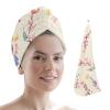 LEOSUCRE Microfiber Hair Towel Wrap Ultra Absorbent Hair Cap, Butterfly and Floral Hair Towel with Buttons Hair Drying Towel Turban Bath Hair Wrap for Woman 26x10in Cherry Blossoms Plum Bossom view 1