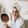 LEOSUCRE Microfiber Hair Towel Wrap Ultra Absorbent Hair Cap, Butterfly and Floral Hair Towel with Buttons Hair Drying Towel Turban Bath Hair Wrap for Woman 26x10in Cherry Blossoms Plum Bossom view 3