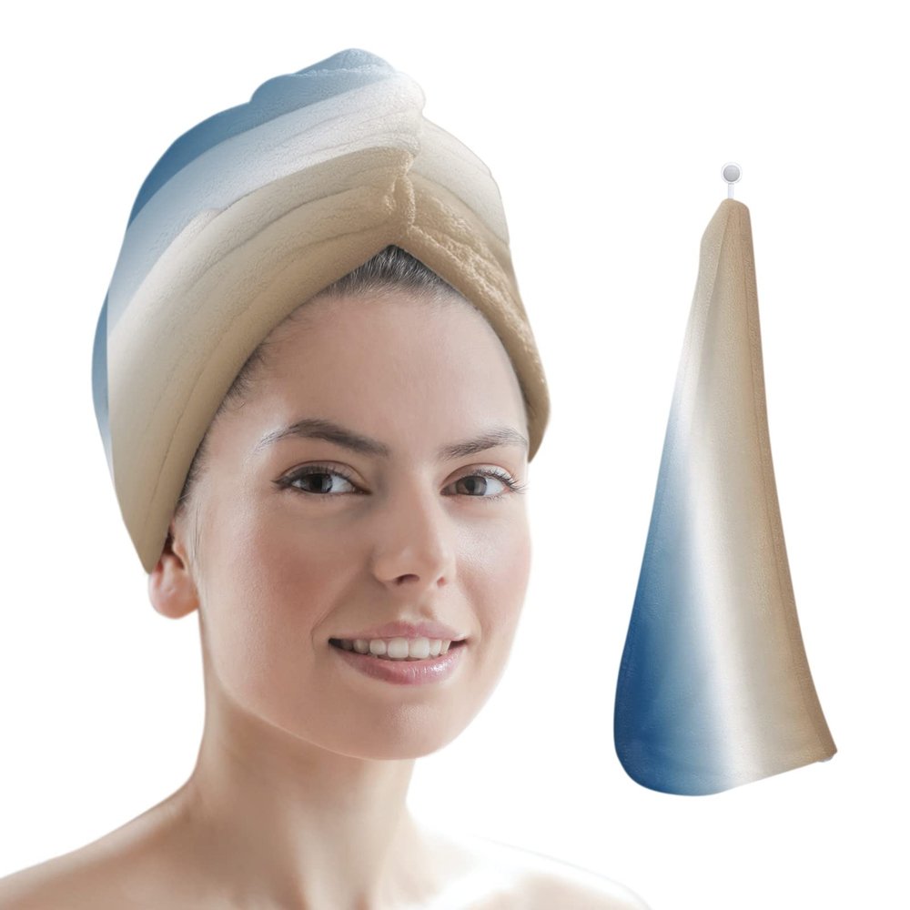 LEOSUCRE Microfiber Hair Towel Wrap Ultra Absorbent Hair Cap, Ombre Color Hair Towel with Buttons Hair Drying Towel Turban Bath Hair Wrap for Woman 26x10in Khaki and Brown Painting