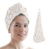 LEOSUCRE Microfiber Hair Towel Wrap Ultra Absorbent Hair Cap, Modern Geometric Hair Towel with Buttons Hair Drying Towel Turban Bath Hair Wrap for Woman 26x10in White and Brown Spiral Round view 1