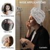 LEOSUCRE Microfiber Hair Towel Wrap Ultra Absorbent Hair Cap, Modern Geometric Hair Towel with Buttons Hair Drying Towel Turban Bath Hair Wrap for Woman 26x10in White and Brown Spiral Round view 2