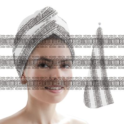 LEOSUCRE Microfiber Hair Towel Wrap Ultra Absorbent Hair Cap, Ethnic Boho Hair Towel with Buttons Hair Drying Towel Turban Bath Hair Wrap for Woman 26x10in Black and White Abstract