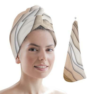 LEOSUCRE Microfiber Hair Towel Wrap Ultra Absorbent Hair Cap, Abstract Beach Hair Towel with Buttons Hair Drying Towel Turban Bath Hair Wrap for Woman 26x10in Ombre Yellow Geometric