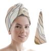 LEOSUCRE Microfiber Hair Towel Wrap Ultra Absorbent Hair Cap, Abstract Beach Hair Towel with Buttons Hair Drying Towel Turban Bath Hair Wrap for Woman 26x10in Ombre Yellow Geometric view 1