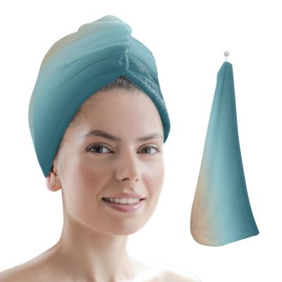 LEOSUCRE Microfiber Hair Towel Wrap Ultra Absorbent Hair Cap, Ombre Brown Turquoise Hair Towel with Buttons Hair Drying Towel Turban Bath Hair Wrap for Woman 26x10in Abstract Painting