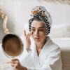 LEOSUCRE Microfiber Hair Towel Wrap Ultra Absorbent Hair Cap, Chef Cook Hair Towel with Buttons Hair Drying Towel Turban Bath Hair Wrap for Woman 26x10in Gnomes Plaid Burlap Backdrop view 3