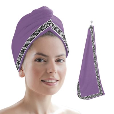 LEOSUCRE Microfiber Hair Towel Wrap Ultra Absorbent Hair Cap, Purple Chinese Floral Style Hair Towel with Buttons Hair Drying Towel Turban Bath Hair Wrap for Woman 26x10in Simple Painting