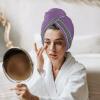 LEOSUCRE Microfiber Hair Towel Wrap Ultra Absorbent Hair Cap, Purple Chinese Floral Style Hair Towel with Buttons Hair Drying Towel Turban Bath Hair Wrap for Woman 26x10in Simple Painting view 3