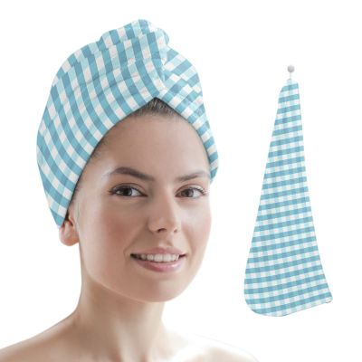 LEOSUCRE Microfiber Hair Towel Wrap Ultra Absorbent Hair Cap, Easter Hair Towel with Buttons Hair Drying Towel Turban Bath Hair Wrap for Woman 26x10in Classical Buffalo Checkered