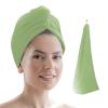 LEOSUCRE Microfiber Hair Towel Wrap Ultra Absorbent Hair Cap, Ombre White and Green Hair Towel with Buttons Hair Drying Towel Turban Bath Hair Wrap for Woman 26x10in Abstract Gradient Texture view 1