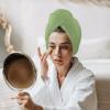 LEOSUCRE Microfiber Hair Towel Wrap Ultra Absorbent Hair Cap, Ombre White and Green Hair Towel with Buttons Hair Drying Towel Turban Bath Hair Wrap for Woman 26x10in Abstract Gradient Texture view 3