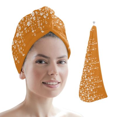 LEOSUCRE Microfiber Hair Towel Wrap Ultra Absorbent Hair Cap, Orange Floral Hair Towel with Buttons Hair Drying Towel Turban Bath Hair Wrap for Woman 26x10in Romantic Flower Drape