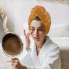 LEOSUCRE Microfiber Hair Towel Wrap Ultra Absorbent Hair Cap, Orange Floral Hair Towel with Buttons Hair Drying Towel Turban Bath Hair Wrap for Woman 26x10in Romantic Flower Drape view 3