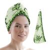 LEOSUCRE Microfiber Hair Towel Wrap Ultra Absorbent Hair Cap, Happy St Patrick Day Hair Towel with Buttons Hair Drying Towel Turban Bath Hair Wrap for Woman 26x10in Lucky Clover Green Backdrop view 1